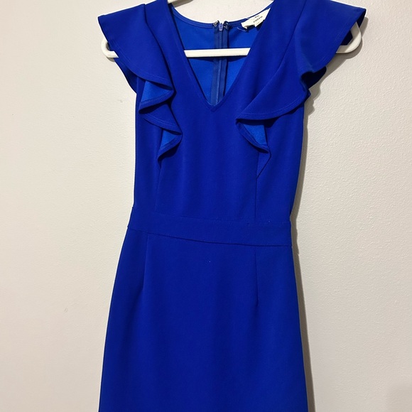 Entro Royal Blue Ruffle Sleeve V-Neck Dress Women’s Small - Picture 2 of 7